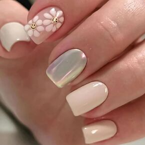 24 Pcs Pink Press on Nails Short Square Fake Nails Colorful French Tip Nails Designs False Nails with Glossy Full Cover Acrylic Nails for Women and Girls