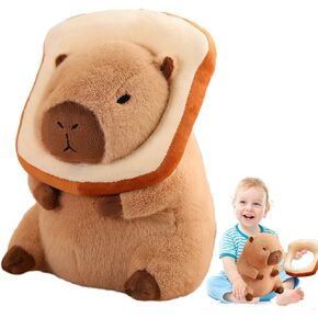 Capybara Plush Toy Pillow with Wearable Bread, 12" Cute Capybara Stuffed Animal, Soft Capybara Plushie Toy Doll Pillow for Girls Boys Kids, Stuffed Capybara Toy Birthday Decorations Gifts
