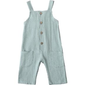 Neutral Baby Boy Girl Overalls Cotton Gauze Sleeveless Romper Button Down Jumpsuits with Pockets Toddler Summer Clothes