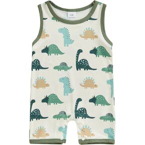 Summer Clothes Infant Baby Girl Boy Sleeveless Romper Jumpsuit Shorts Dinosaur Printed One Piece Outfit