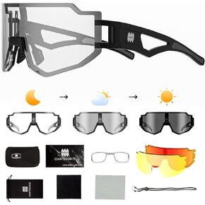 CLANTRILOBITE Photochromic Sports Sunglasses for Men Women,HD Cycling Glasses Outdoor Biking Sunglasses UV Protection Bicycle Goggles for Riding, Running, Fishing, Baseball