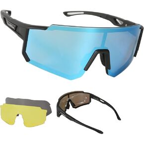 CHAESOW Cycling Glasses Polarized, 3 Interchangeable Lenses, UV Cycling Sunglasses Mens Womens, Sport Sunglasses