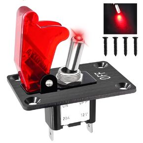 Taiss Toggle Switch Rocker Switch 12V 20A SPST ON/Off 3 Pin 2 Position Heavy Duty Red LED Illuminated with Waterproof Safety Cover,Mounting Plate for Racing RV Truck Automotive Car Motorcycle