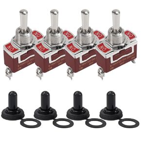 ACEIRMC 4pcs Marine Toggle Switch 12V DC 30A Waterproof Toggle Switch 12 Volt Heavy Duty 250V AC 15A SPST 2 Pin ON Off Switch with Weatherproof Boot Cover for Auto Car Truck Boat