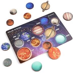 BLAZPATH Solar System Toys, Solar System for Kids, Planet Toys Space Toys for Kids 3-5, Wooden Toddler Solar System Puzzle Planet Puzzle, Travel Toys for Toddlers 3-5, Preschool Learning Activities