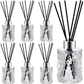 Norme 6 Set Reed Diffuser Bottle Empty Glass Diffuser Reed Diffuser Bottles Diffuser with Caps and Black Rattan Sticks Set 150ml 5.07 oz Fragrance Oil Diffuser Sticks for DIY Reed Diffuser (Silver)