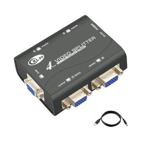CKLau 450MHz Bandwidth 4 Port VGA Splitter Video Amplifier Box for 1 PC to 4 Monitors Support 2048 x 1536 for Screen Duplication/Mirror