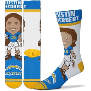 FBF - NFL Los Angeles Chargers Player # Footwear For Men And Women Game Day Apparel Dress Socks Size Large 10-13 - Justin Herbert