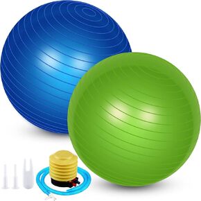 Leyndo 2 Pcs Yoga Ball Bulk Large 26 Inch Exercise Ball Anti Burst Birthing Ball Fitness Ball with Quick Pump, 26 Inches/ 65 cm for Improved Posture, Balance, Yoga, Pilates, Training, Green and Blue