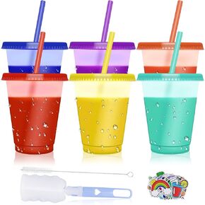 MAGORUI Kids Cups, Color Changing Cups with Lids and Color Changing Straws, 6 Pack 12oz Plastic Reusable Cold Drink Tumbler for Party in Kuwait