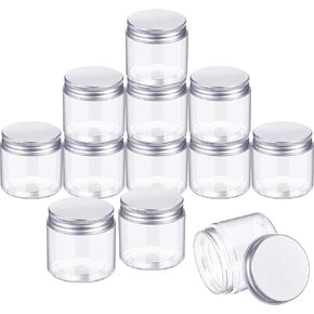 12 Pack Clear Plastic Storage Favor Jars Wide-Mouth Plastic Containers with Lids for Beauty Products (2 Ounce)