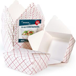 SPARGOS Chinese Takeout Containers (60 Pack) 45oz Kraft Brown Cardboard Paper Togo Take Out Boxes Biodegradable Eco To go Food For Restaurants Catering Party