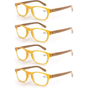 MODFANS 4 Pack Reading Glasses Fashion Wood-Look Spring Hinges Stylish Readers Men Women