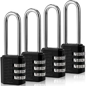 Faburo 4 Pack Combination Luggage Lock, Heavy Duty Small Combination Padlock with 3 Digit Codes, Combination Lock, Resettable Luggage Locks for Backpack, Travel Bag and Luggage(Black)