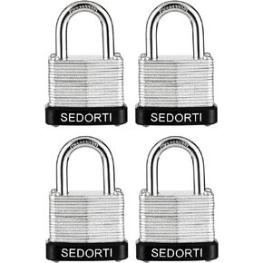 Laminated Steel Padlock Set, 1-1/4" Wide Body, Small Heavy Duty Locker Lock, Keyed Alike Padlocks, Lock for Gym Locker, Luggage, Suitcase, Baggage, Toolbox, Case, Pack of 4