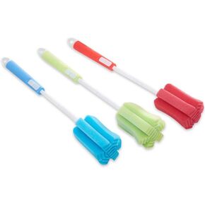 3PCS Adjustable Soft Sponge Bottle Cleaning Brush with Long Plastic Handle Cup Brush Scrubber Washing Brush for Glass Decanter Feeding-Bottle Winebottle(Color Random)