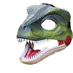 Velociraptor Mask with Motion and Roaring Sounds, Realistic Dinosaur Mask Moving Jaw, 2 Model Sound Effects, Moving Mouth Raptor Headgear for Halloween Christmas Party Carnival