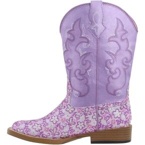 ROPER Kids Girls Floral Glitter Square Toe Casual Boots Mid Calf - Purple