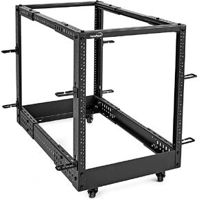 NavePoint 12U 4 Post Server Rack – Open Frame Rack for 19 Inch Equipment, Adjustable Depth 4-Post Network Rack with Casters Wheels, 12U Server Rack 1320lbs Capacity, Black