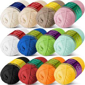 Soft Yarn for Crocheting – Crochet & Knitting Yarn, Beginner Yarn with Easy-to-See Stitches, 12 x 50g - 1200 Yards Amigurumi Yarn, Cotton-Nylon Blend Tshirt Yarn for Crocheting, Worsted Weight Yarn 4