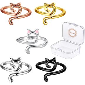 HOCHESLO 5Pcs Crochet Ring, Cat Crochet Rings for Crocheting, Adjustable Crochet Tension Ring for Finger, Yarn Guide Ring Knitting Crochet Accessories with Box for Women