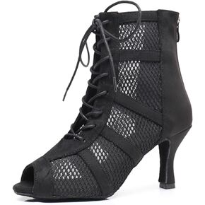 ZengyeZoo Dance Practice Shoes for Women Mesh Ballroom Sandals Heels Party Prom Ankle Booties with Zip