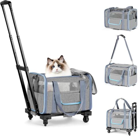 UNICITII Pet Carrier for Small Dog Cat, Airline Approved Dog Carrier with Wheels Soft Sided Dog Rolling Crate Cat Travel Bag up to 20 Lbs Pet Strollers for Small Pets in Saudi Arabia