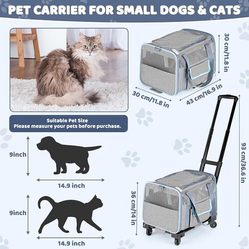 UNICITII Pet Carrier for Small Dog Cat, Airline Approved Dog Carrier with Wheels Soft Sided Dog Rolling Crate Cat Travel Bag up to 20 Lbs Pet Strollers for Small Pets in Saudi Arabia