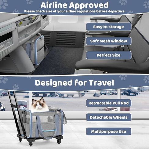 UNICITII Pet Carrier for Small Dog Cat, Airline Approved Dog Carrier with Wheels Soft Sided Dog Rolling Crate Cat Travel Bag up to 20 Lbs Pet Strollers for Small Pets in Saudi Arabia