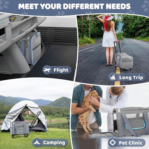 UNICITII Pet Carrier for Small Dog Cat, Airline Approved Dog Carrier with Wheels Soft Sided Dog Rolling Crate Cat Travel Bag up to 20 Lbs Pet Strollers for Small Pets in Saudi Arabia