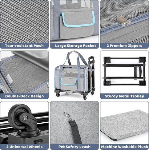 UNICITII Pet Carrier for Small Dog Cat, Airline Approved Dog Carrier with Wheels Soft Sided Dog Rolling Crate Cat Travel Bag up to 20 Lbs Pet Strollers for Small Pets in Saudi Arabia