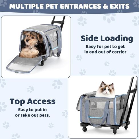 UNICITII Pet Carrier for Small Dog Cat, Airline Approved Dog Carrier with Wheels Soft Sided Dog Rolling Crate Cat Travel Bag up to 20 Lbs Pet Strollers for Small Pets in Saudi Arabia