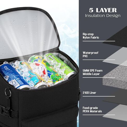Tuwubi حقيبة ظهر تبريد 30/37 علبة، حقيبة تبريد مضادة للتسرب مع فتاحة زجاجات، حقيبة ظهر ناعمة مقاومة للماء للشاطئ/حقيبة ظهر للغداء للسفر والتخييم والعمل والنزهة in Kuwait