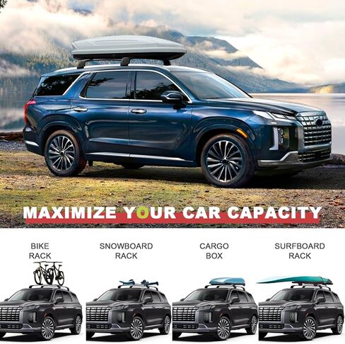 KINGGERI 220 رطل قضبان متقاطعة لسقف السقف تناسب Hyundai Palisade 2019 2020 2021 2022 2023 2024 SE SEL XRT الخط المحدود، شديدة التحمل مضادة للسرقة وقضبان ألومنيوم قابلة للقفل وحقيبة حمل البضائع in Kuwait