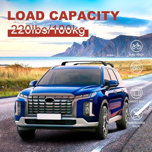 KINGGERI 220 رطل قضبان متقاطعة لسقف السقف تناسب Hyundai Palisade 2019 2020 2021 2022 2023 2024 SE SEL XRT الخط المحدود، شديدة التحمل مضادة للسرقة وقضبان ألومنيوم قابلة للقفل وحقيبة حمل البضائع in Kuwait
