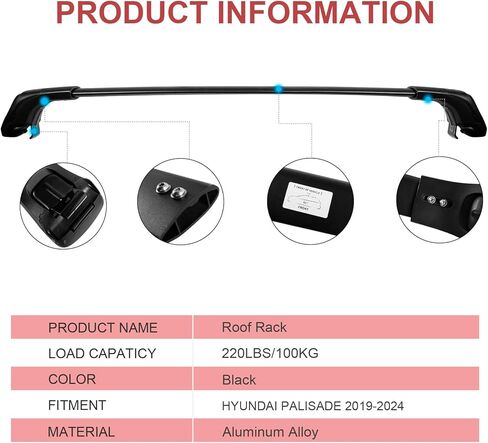 KINGGERI 220 رطل قضبان متقاطعة لسقف السقف تناسب Hyundai Palisade 2019 2020 2021 2022 2023 2024 SE SEL XRT الخط المحدود، شديدة التحمل مضادة للسرقة وقضبان ألومنيوم قابلة للقفل وحقيبة حمل البضائع in Kuwait