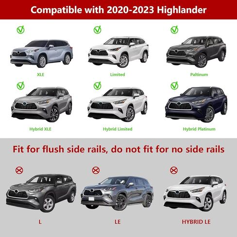 قضبان متقاطعة لسقف السيارة من Grandroad مناسبة لـ 2020 2021 2022 2023 Toyota Highlander XLE XSE Limited Platinum Hybrid، الألومنيوم على السطح حامل حقيبة البضائع الأمتعة Kayak CrossBars (مع القضبان) in Kuwait