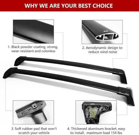 قضبان متقاطعة لسقف السيارة من Grandroad مناسبة لـ 2020 2021 2022 2023 Toyota Highlander XLE XSE Limited Platinum Hybrid، الألومنيوم على السطح حامل حقيبة البضائع الأمتعة Kayak CrossBars (مع القضبان) in Kuwait