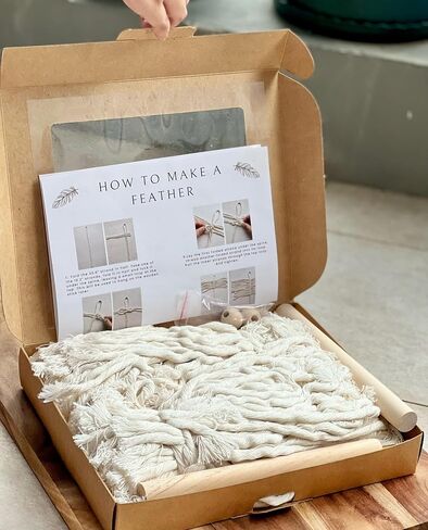 MUSE DECOR 【Hard to Fail】 Macramé Feather DIY Craft Kit – Make Your Own Boho Style Home Décor Wall Hanging for Beginners with Step-by-Step Video Tutorials- Rewarding Art Project in Saudi Arabia