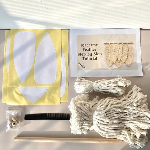 MUSE DECOR 【Hard to Fail】 Macramé Feather DIY Craft Kit – Make Your Own Boho Style Home Décor Wall Hanging for Beginners with Step-by-Step Video Tutorials- Rewarding Art Project in Saudi Arabia