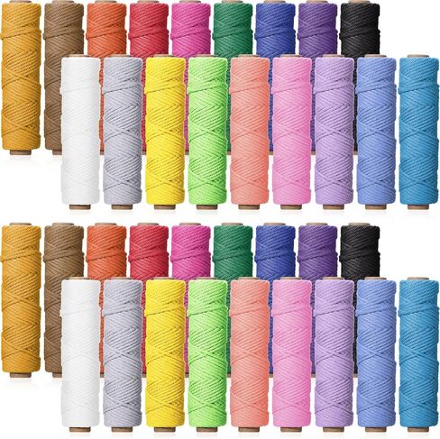Timgle 36 Rolls Macrame Cord Bulk 3mm x 1188 Yards Natural Cotton Twine 4 Strand Twisted String for Crafts Macrame Rope Assorted Colors Twine for DIY Knitting Wall Hanging Plant Hangers Wrapping in Saudi Arabia