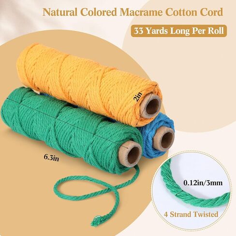 Timgle 36 Rolls Macrame Cord Bulk 3mm x 1188 Yards Natural Cotton Twine 4 Strand Twisted String for Crafts Macrame Rope Assorted Colors Twine for DIY Knitting Wall Hanging Plant Hangers Wrapping in Saudi Arabia
