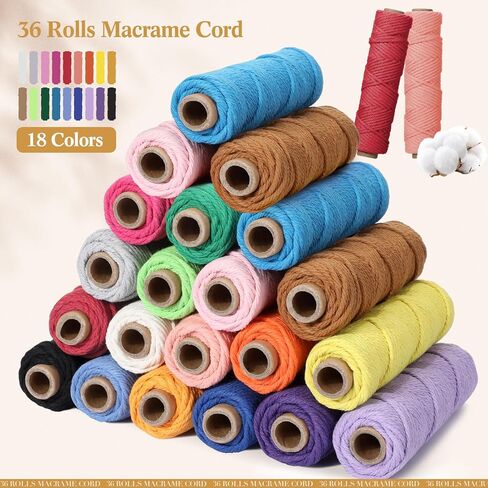Timgle 36 Rolls Macrame Cord Bulk 3mm x 1188 Yards Natural Cotton Twine 4 Strand Twisted String for Crafts Macrame Rope Assorted Colors Twine for DIY Knitting Wall Hanging Plant Hangers Wrapping in Saudi Arabia