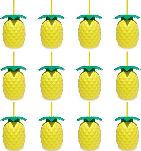 ArtCreativity Pineapple Plastic Cups Set - Pack of 12-17 oz. Big - Includes Screw-on Sipper - Spectacular Summer Beach Toys and Party Favors - Amazing Gift for Everyone in Saudi Arabia