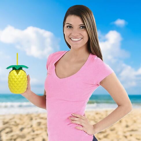ArtCreativity Pineapple Plastic Cups Set - Pack of 12-17 oz. Big - Includes Screw-on Sipper - Spectacular Summer Beach Toys and Party Favors - Amazing Gift for Everyone in Saudi Arabia