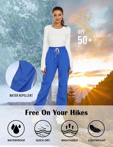 Blooming Jelly Women's Waterproof Hiking Pants Lightweight Rain Pants Quick Dry Cargo Joggers with Pockets in Saudi Arabia
