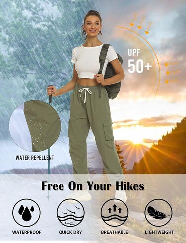 Blooming Jelly Women's Waterproof Hiking Pants Lightweight Rain Pants Quick Dry Cargo Joggers with Pockets in Saudi Arabia