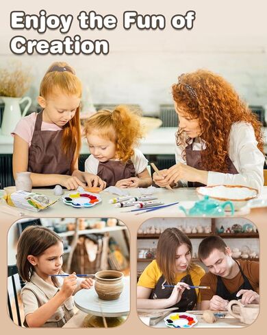 مجموعة الفخار، مجموعة الطين الجاف بالهواء للمبتدئين، مجموعة الفخار المصنوعة منزليًا، مجموعة الطين الجاف بالهواء بنفسك، مجموعة الفخار مع مجموعة الطلاء، الورنيش، 10 طلاء، فرش، إسفنجة، هدايا للأطفال، عيد الأم in Kuwait