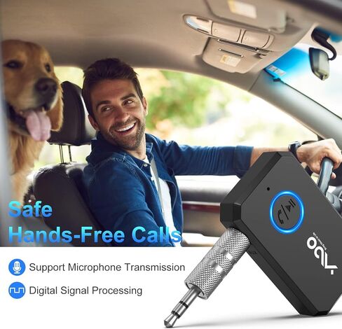 محول YMOO بلوتوث 5.2 Aux للسيارة، مقبس 3.5 ملم مستقبل صوت لاسلكي مع ميكروفون، يدعم إيقاظ Siri/Google الأوامر الصوتية، اتصال مزدوج، للسيارة/مكبر الصوت/الموسيقى الخارجية/ستيريو المنزل in Kuwait