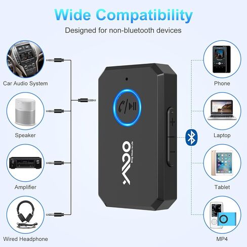 محول YMOO بلوتوث 5.2 Aux للسيارة، مقبس 3.5 ملم مستقبل صوت لاسلكي مع ميكروفون، يدعم إيقاظ Siri/Google الأوامر الصوتية، اتصال مزدوج، للسيارة/مكبر الصوت/الموسيقى الخارجية/ستيريو المنزل in Kuwait